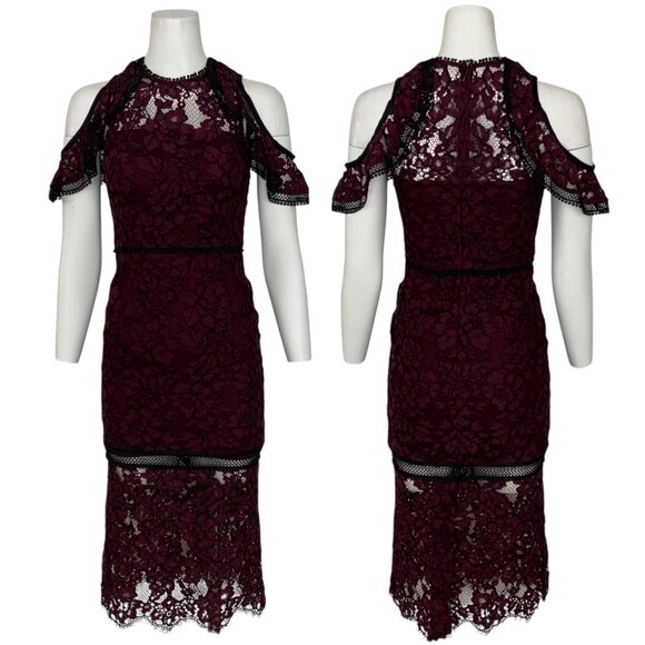 Alexis Evie Lace Dress XS Burgundy Midi Sheath Bodycon Goth Party Wedding Guest - Picture 1 of 13